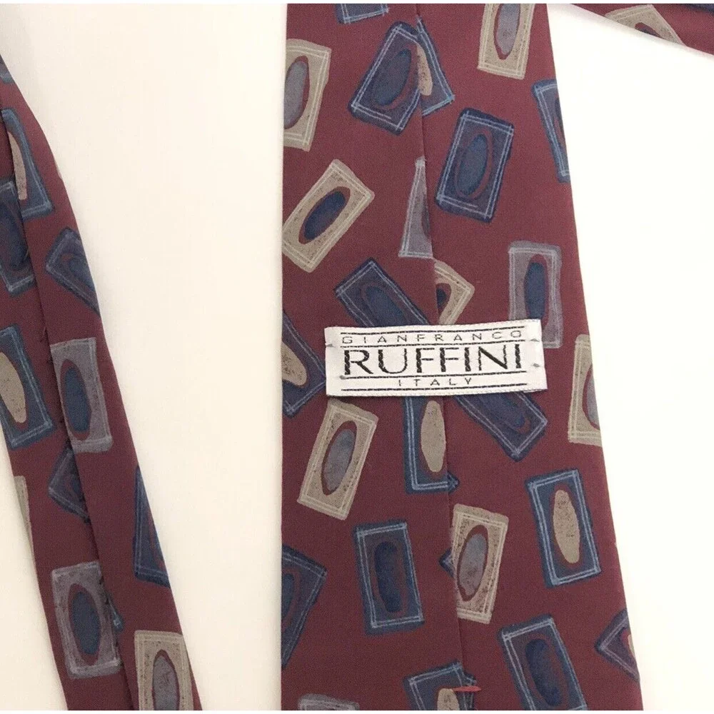 Gianfranco Ruffini Italy Neck Tie 100% Italian Silk 60” Long, Maroon Multi Color